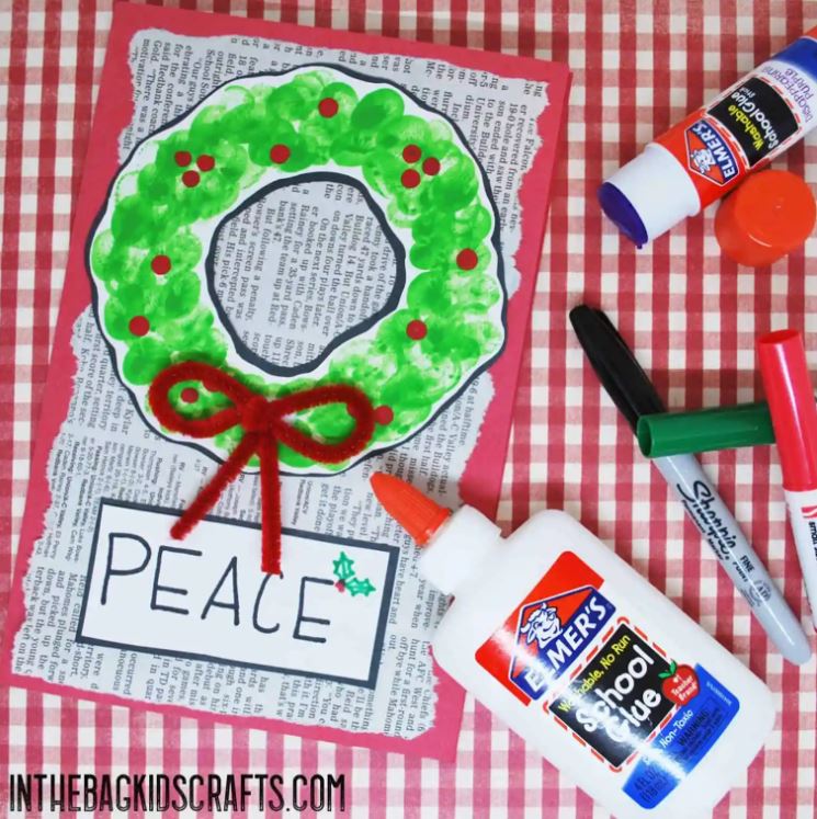 Christmas wreath cards from In The Bag Kids Crafts