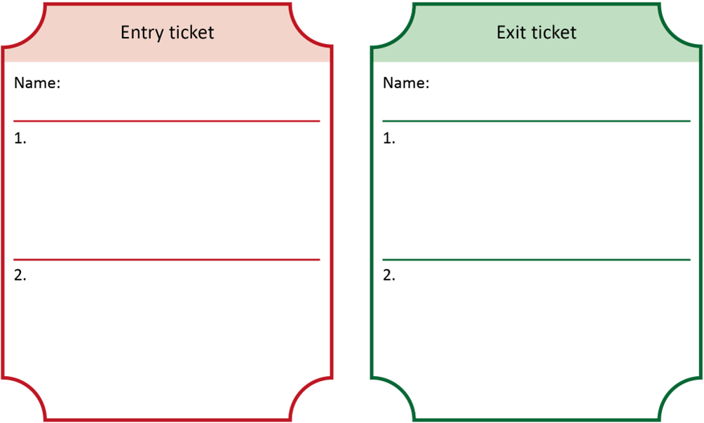 Formative assessment example: Entry exit ticket self-assessment