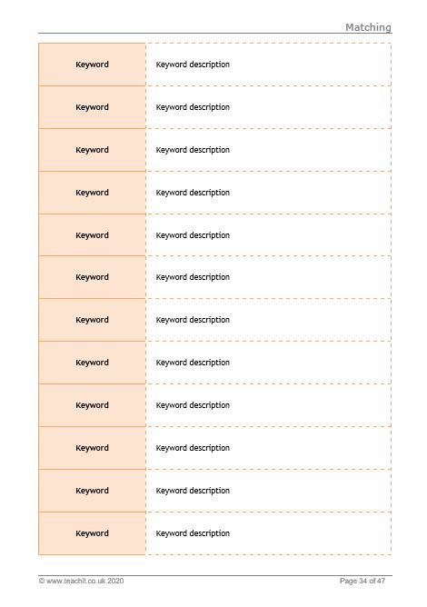 Teachit 'matching' game template