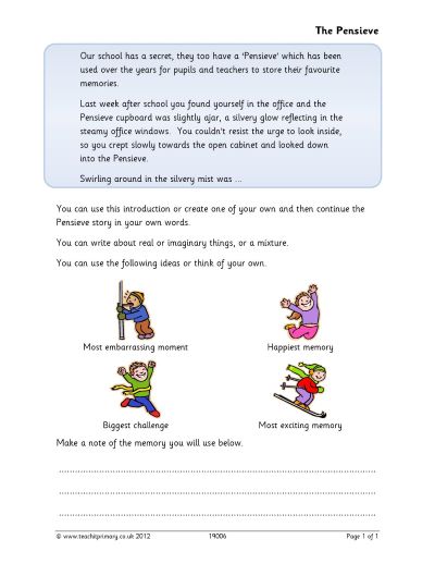 The Pensieve - Harry Potter story starter activity (Teachit)