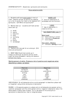 Lesson starters - adjectives, synonyms and antonyms