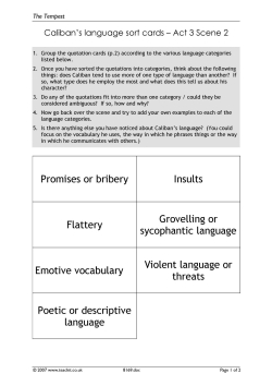 Caliban's language sort cards - Act 3 Scene 2 Caliban's language sort cards - Act 3 Scene 2